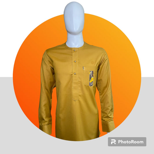 Mustard yellow kaftan with a touch of floral fabric